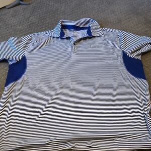Under Armour Heat Gear Regular Fit 2XL Navy and White Striped Polo Shirt